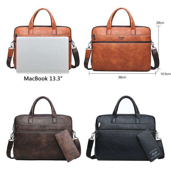 JEEP BULUO Leather Laptop Briefcase Bags Shoulder Bags for 14